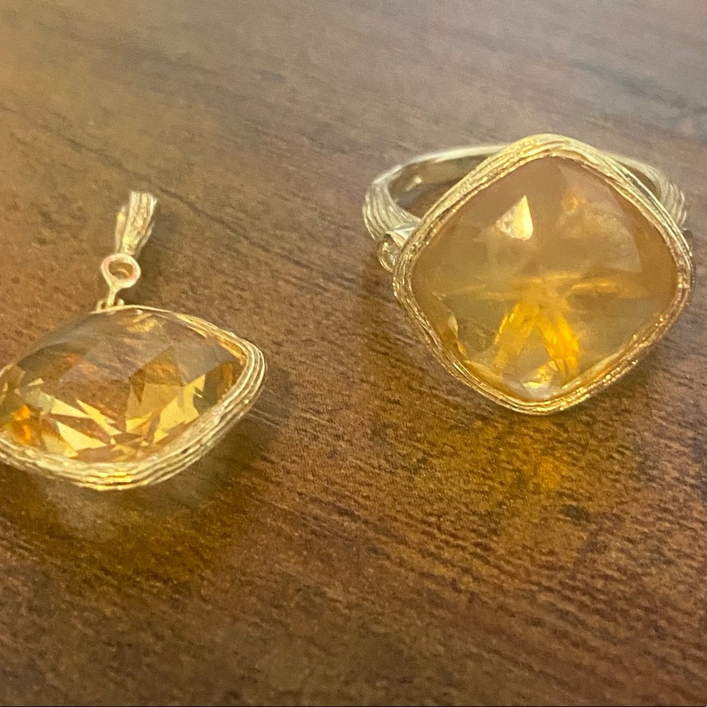 Size 7 Gold Band with Citrine Stone Ring and Pendant.
